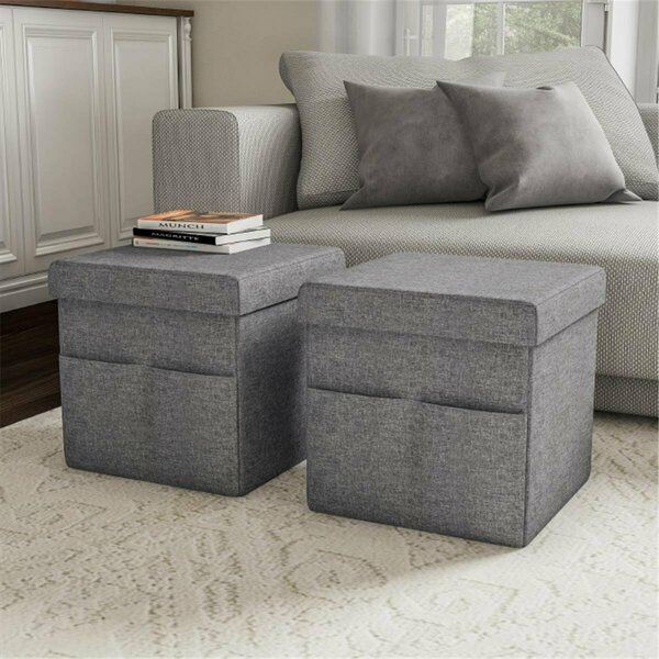 Daphnes Dinnette Foldable Storage Cube Ottoman with Pockets - Charcoal Gray DA3857373